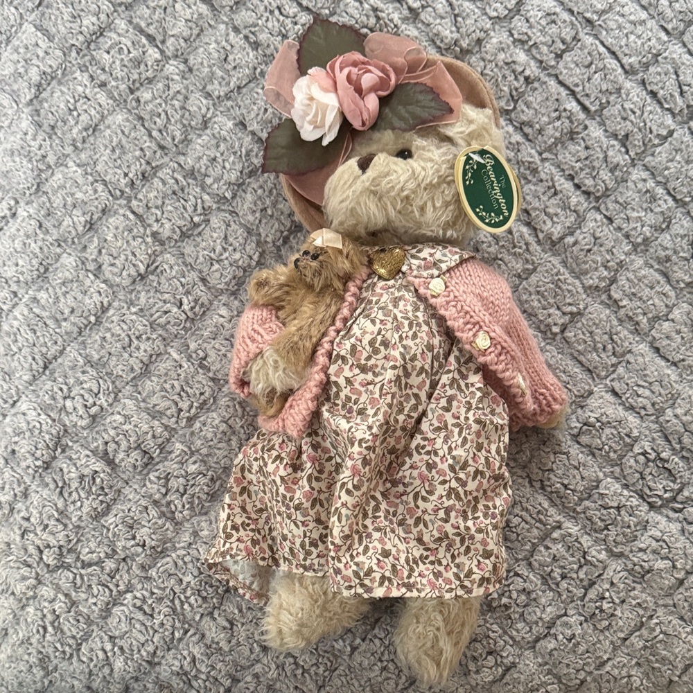 Floral Teddy Bear with Pink Sweater
